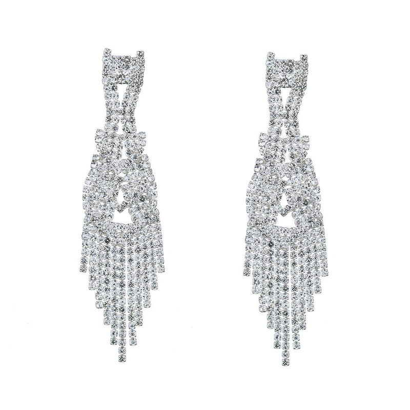 CHRAN Silver Teardrop Crystal Long Tassels Dangle Earrings Sparkling Rhinestone Ladies Gifts - Image 1